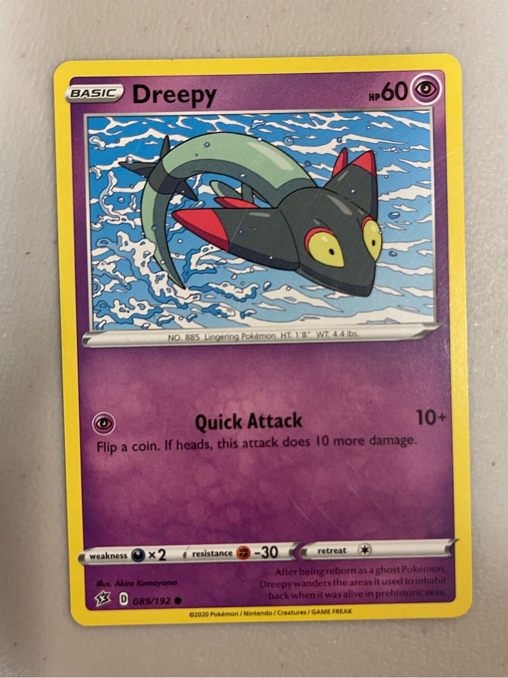 Pokémon Play Card Dreepy Quick Attack 089/192 Common Basic Collector Game Power